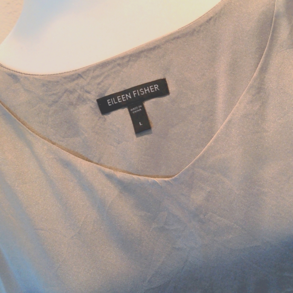 Eileen Fisher Silk Metallic Silver Silky Stretch Tank Top